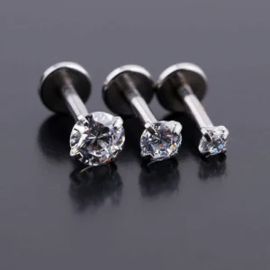 Tongue Rings Stainless Steel Lip Stud Set Diamond White Zirconia Piercing Jewelry