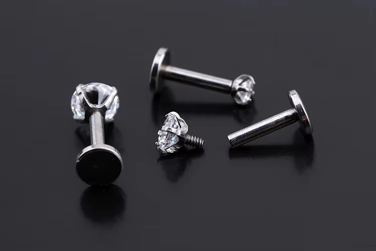 Tongue Rings Stainless Steel Lip Stud Set Diamond White Zirconia Piercing Jewelry 