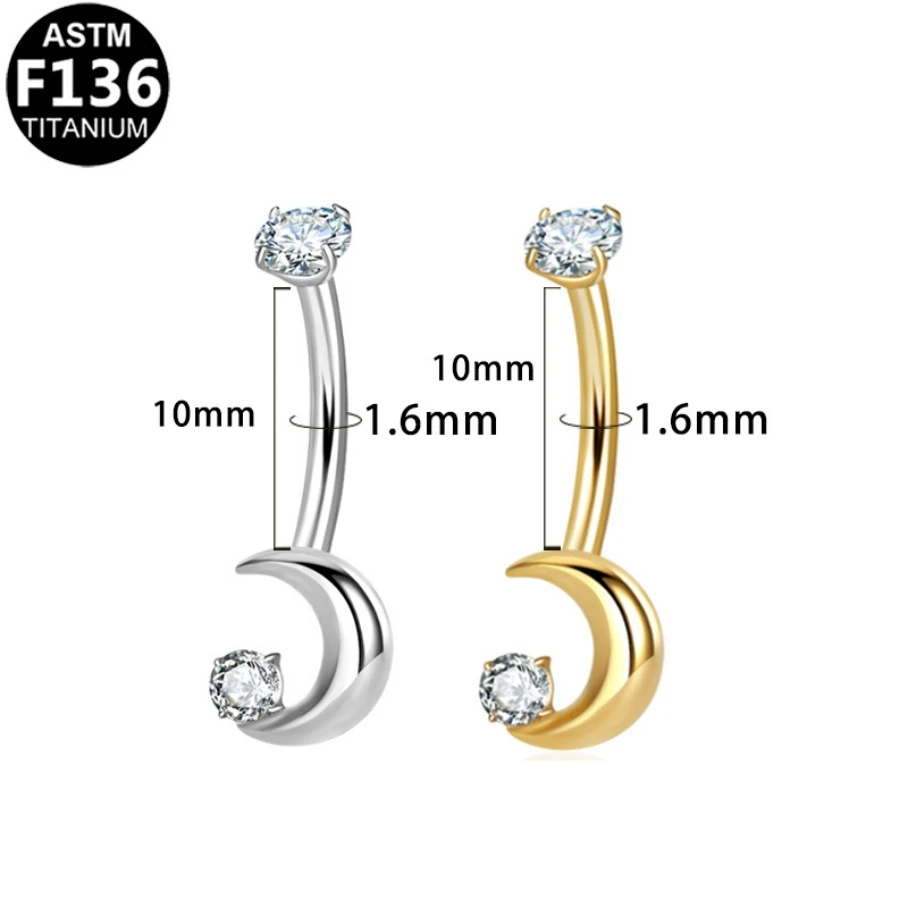 14G ASTM F136 Titanium Heart Moon Nose Rings Studs G23 Internal Thread Navel 
