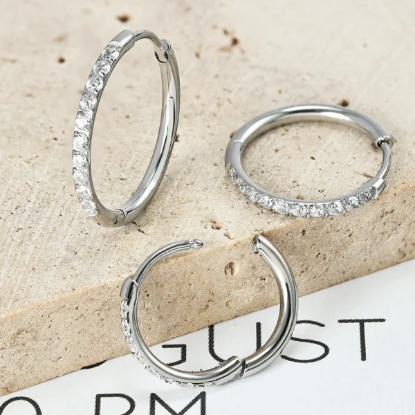 Stainless Steel Hoop Earrings with Zircon 1.2mm and Titanium Steel Ear Buckle 1.6mm Diamond