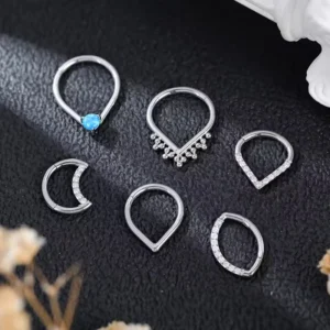 G23 ASTM F136 Titanium Piercing New Fahion Nose Ring Inlay Zircon for Women Clicker Nose Rings Nose Septum Body Piercing Jewelry