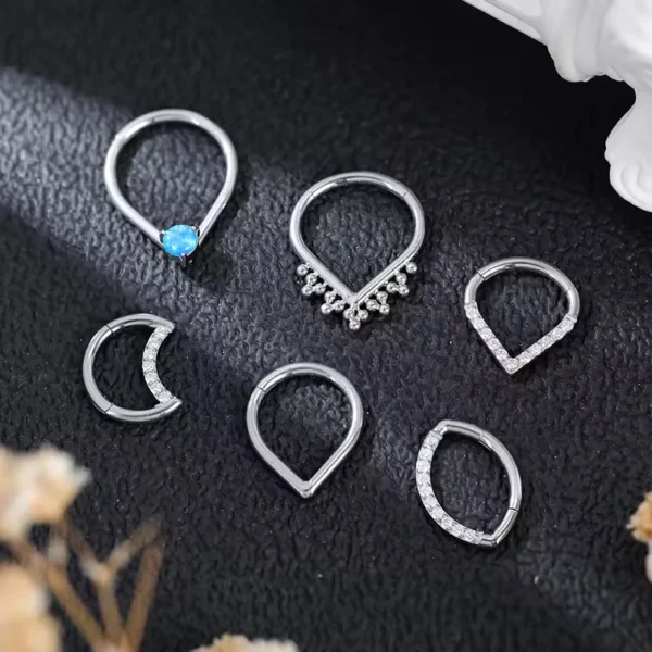 G23 ASTM F136 Titanium Piercing New Fahion Nose Ring Inlay Zircon for Women Clicker Nose Rings Nose Septum Body Piercing Jewelry