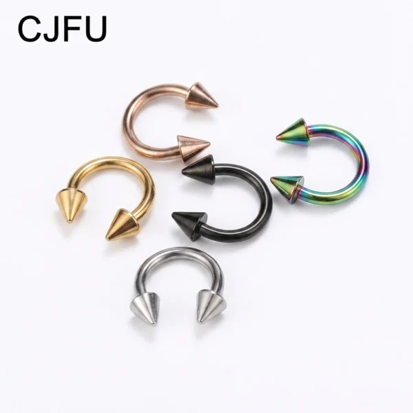 316 Stainless Steel Nose Studs & Rings — Women's Body Jewelry, Horseshoe Barbells with Cone Spikes — Wholesale Body Piercing Supplies