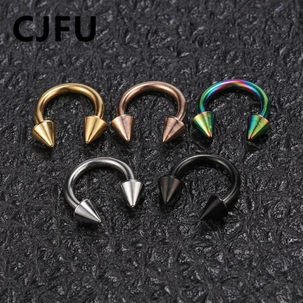 316 Stainless Steel Nose Studs & Rings — Women's Body Jewelry, Horseshoe Barbells with Cone Spikes — Wholesale Body Piercing Supplies