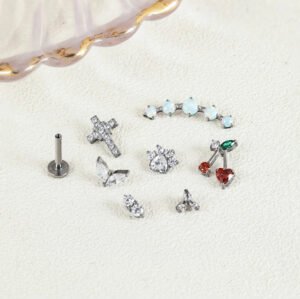 16G Astm F136 Titanium Cherry Labret Stud Paw Print Cross Zircon Implant Grade Titanium Piercing Jewelry