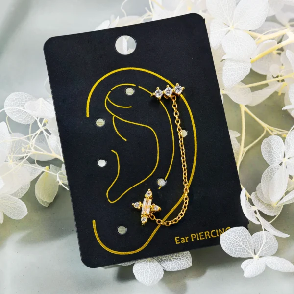 Garden Series 316 Stainless Steel Pvd Gold Plated Stud Earrings Double Stud Chain Earrings