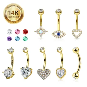 H0e66acfcbebe4e469ff2cf156399557d7.webp TOPOSH Eternal 14K Solid Gold Tear Zirconia Externally Threaded Belly Button Rings