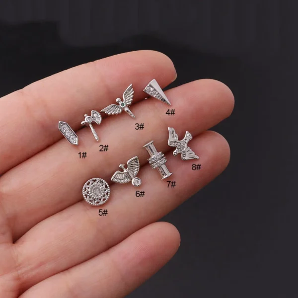 pink Style Personality Totem Stud Earrings Minimalist Gold Stainless Steel Earring Angel wings Earrings