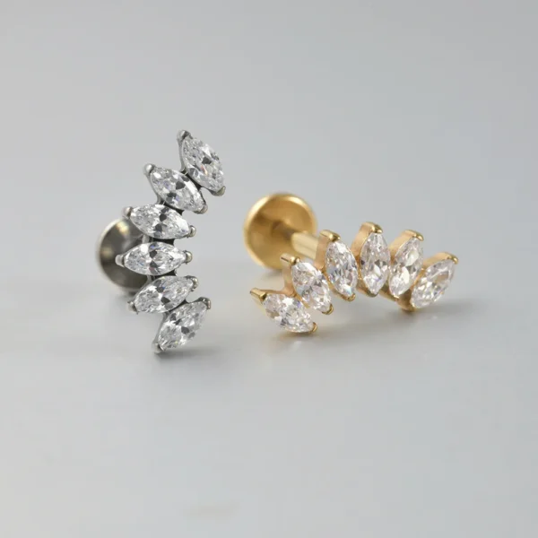 H20bd3ce4d89646eea05f7c601b9e0ec0r.webp Astm F136 Titanium Gold Pvd Sextet Clear Cz Internally Threaded Labret Helix Piercing Flat Back Stud Earring