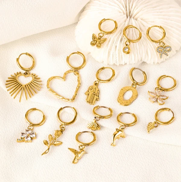 Modern Trendy Dangle Bird Earrings Wholesale Gold Plated Stainless Steel Hoop Earrings