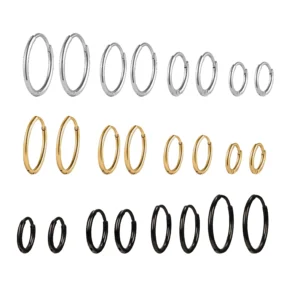 Classical Hoop Earrings Stainless Steel 16G 6Mm 8Mm 10Mm 12Mm 14Mm Silver Black Gold Hoop Earrings