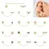 Garden Series 316 Stainless Steel Pvd Gold Plated Stud Earrings Double Stud Chain Earrings