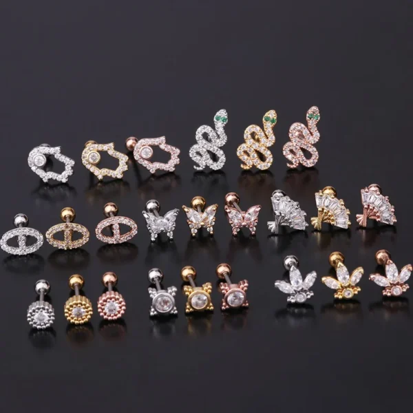 H3267c8e70077400bb2c1c6def94ccd133.webp Trendy Plated Stud Earrings With Solid Brass and Platinum Featuring Snake and Flower Designs With Zircon and Stone