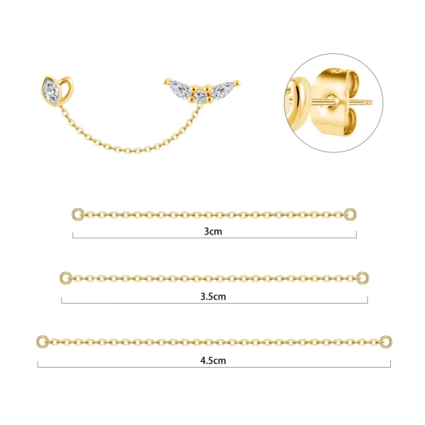 Garden Series 316 Stainless Steel Pvd Gold Plated Stud Earrings Double Stud Chain Earrings