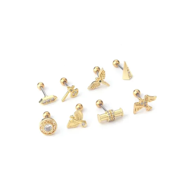 pink Style Personality Totem Stud Earrings Minimalist Gold Stainless Steel Earring Angel wings Earrings