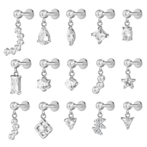 Wholesale Stainless Steel Labret Helix Piercing Jewelry Clear Cz Star Leaf Dangle Charms Flat Back Earring Stud