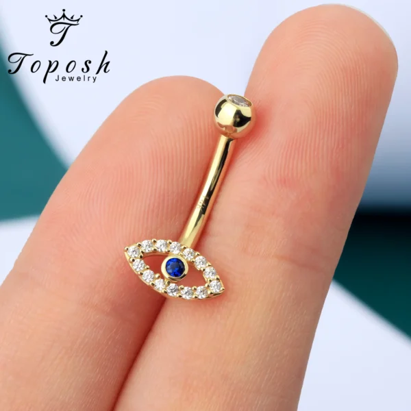 TOPOSH Eternal 14K Solid Gold Tear Zirconia Externally Threaded Belly Button Rings