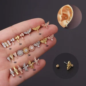 pink Style Personality Totem Stud Earrings Minimalist Gold Stainless Steel Earring Angel wings Earrings