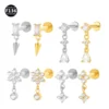 G23 F136 Titanium Drop Pear Zircon Labret Helix Piercing Hypoallergenic Nickel-Free Tassel Drop Earring Stud