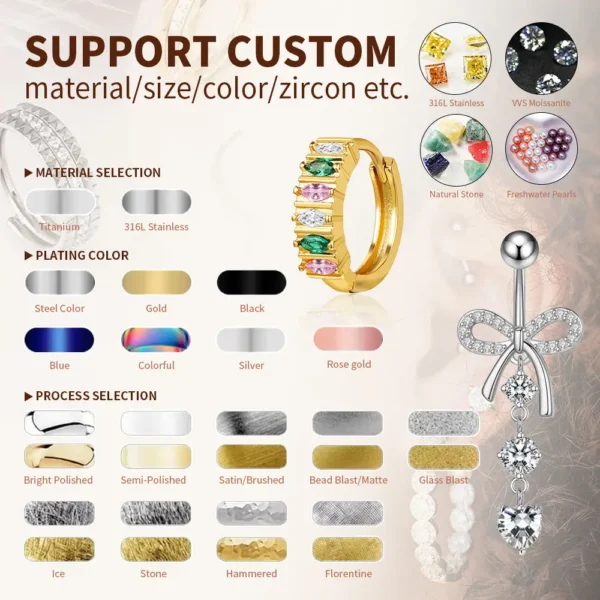 Stainless Steel Cartilage Stud Gold Cubic Pendant Dangling Star Barbell Ear Stud Piercing Jewelry