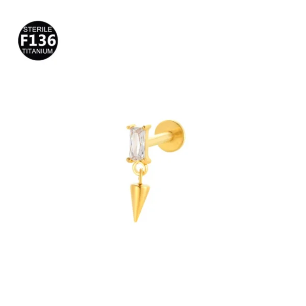 G23 F136 Titanium Drop Pear Zircon Labret Helix Piercing Hypoallergenic Nickel-Free Tassel Drop Earring Stud