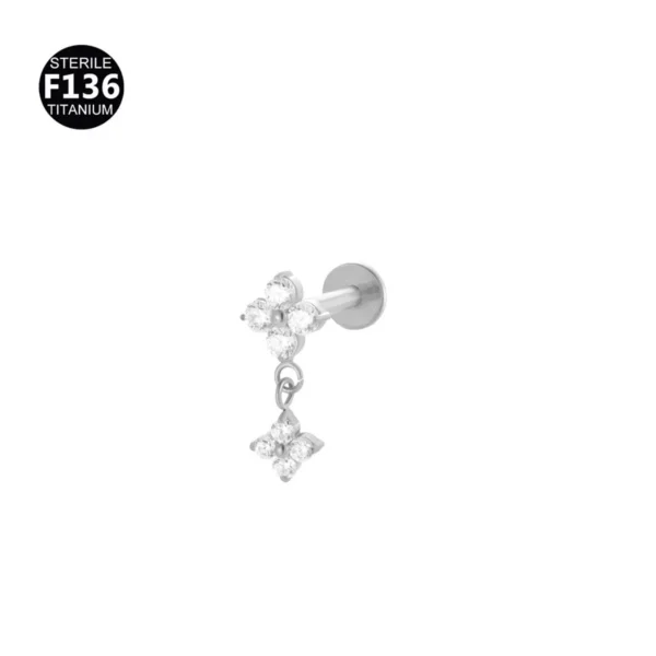 G23 F136 Titanium Drop Pear Zircon Labret Helix Piercing Hypoallergenic Nickel-Free Tassel Drop Earring Stud