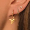 Modern Trendy Dangle Bird Earrings Wholesale Gold Plated Stainless Steel Hoop Earrings