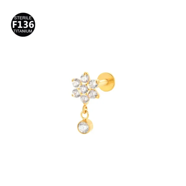 G23 F136 Titanium Drop Pear Zircon Labret Helix Piercing Hypoallergenic Nickel-Free Tassel Drop Earring Stud