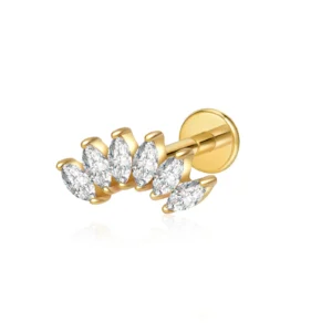 Astm F136 Titanium Gold Pvd Sextet Clear Cz Internally Threaded Labret Helix Piercing Flat Back Stud Earring