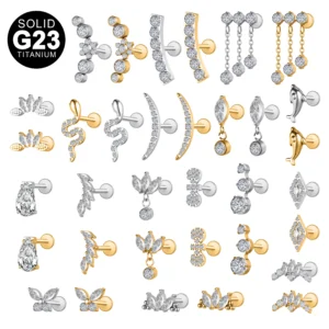 Waterproof Titanium Tiny Leaves Snake  Stud Earrings Piercing Jewelry for Women