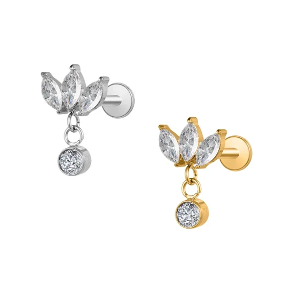 Waterproof Titanium Tiny Leaves Snake  Stud Earrings Piercing Jewelry for Women