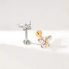 Titanium Internally Threaded Stud Earring Yellow Gold Engraved Lotus Marquise Zircon Flat Back Ear Stud