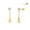Stainless Steel Cartilage Stud Gold Cubic Pendant Dangling Star Barbell Ear Stud Piercing Jewelry