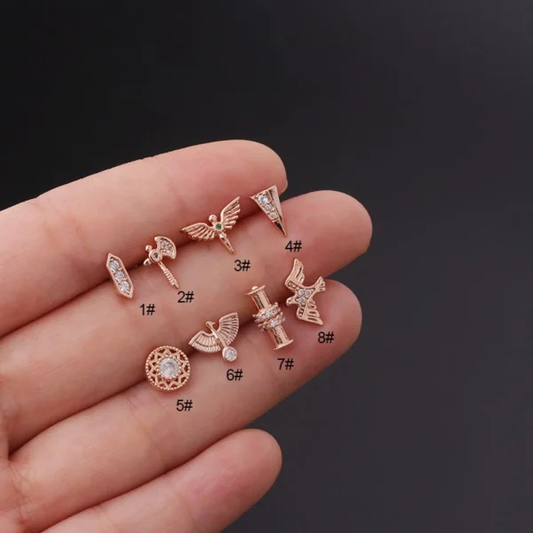 pink Style Personality Totem Stud Earrings Minimalist Gold Stainless Steel Earring Angel wings Earrings
