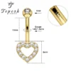 TOPOSH Eternal 14K Solid Gold Tear Zirconia Externally Threaded Belly Button Rings
