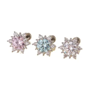 Bulk Zircon Snowflake Stainless Steel Double-Headed Removable Helix Ear Cartilage Piercing Jewelry