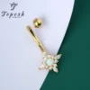 TOPOSH Eternal 14K Solid Gold Tear Zirconia Externally Threaded Belly Button Rings