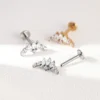 Titanium Internally Threaded Stud Earring Yellow Gold Engraved Lotus Marquise Zircon Flat Back Ear Stud