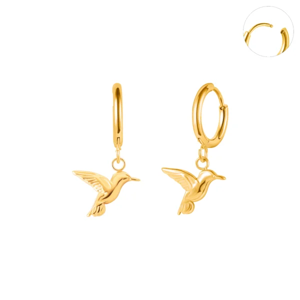 Modern Trendy Dangle Bird Earrings Wholesale Gold Plated Stainless Steel Hoop Earrings