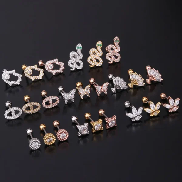 Hce11fbf222784b8999787dd4a07f9e49O.webp Trendy Plated Stud Earrings With Solid Brass and Platinum Featuring Snake and Flower Designs With Zircon and Stone