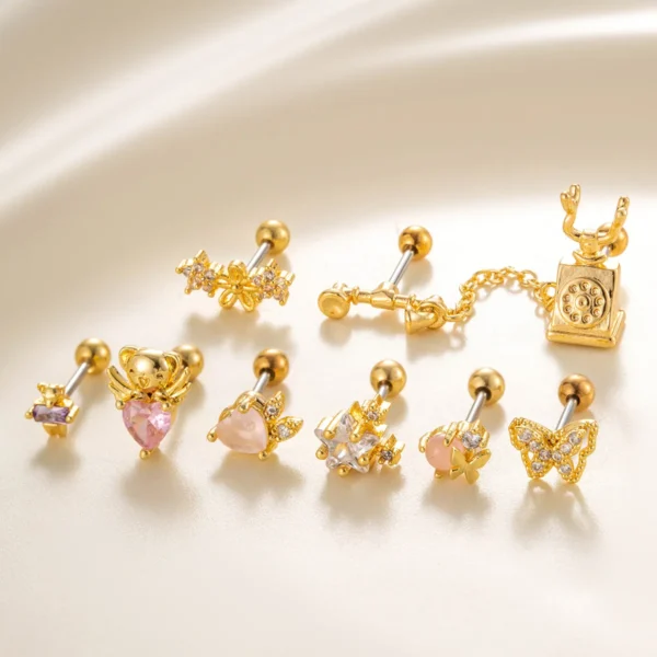 Colorful CZ Stainless Steel Helix Stud Screw Back Silver Gold Plated Butterfly Heart Ear Cartilage Tragus Conch Piercing Jewelry