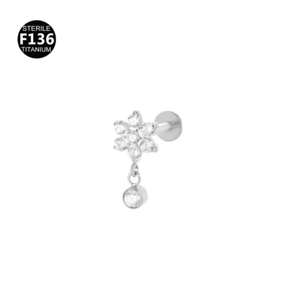 G23 F136 Titanium Drop Pear Zircon Labret Helix Piercing Hypoallergenic Nickel-Free Tassel Drop Earring Stud