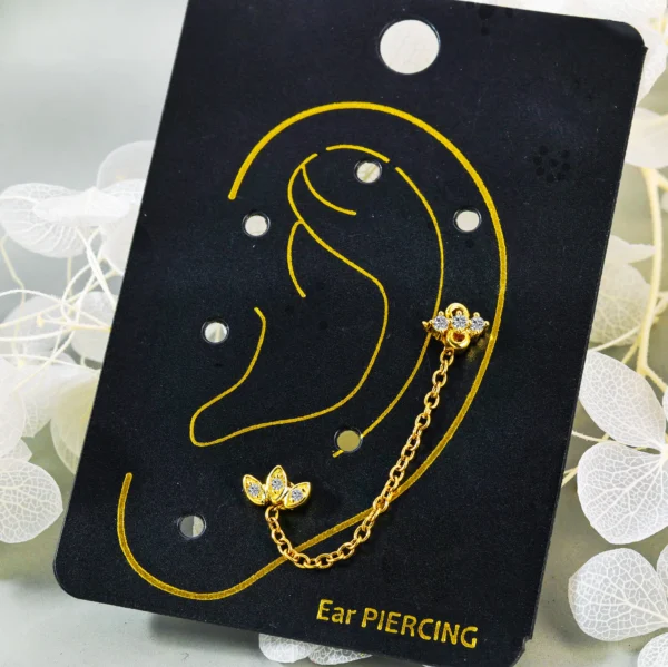 Garden Series 316 Stainless Steel Pvd Gold Plated Stud Earrings Double Stud Chain Earrings