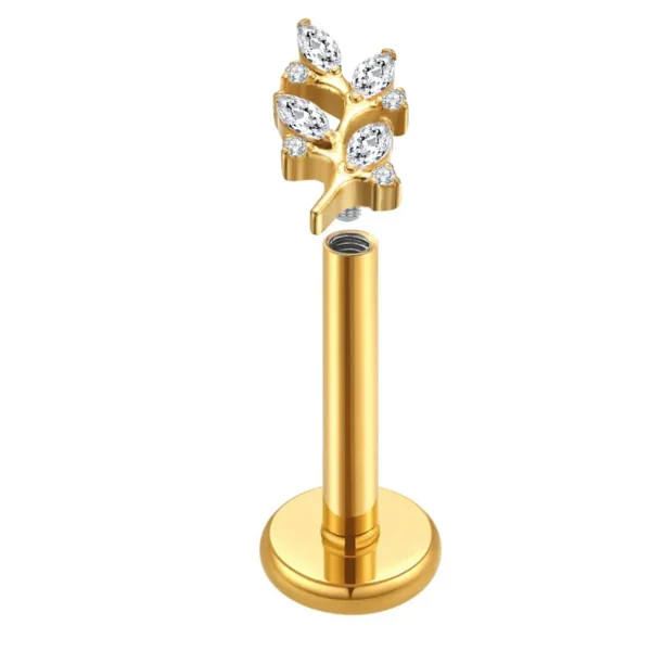 He2acf3a638bf40a5832949a99ef6e805v.webp F136 Titanium Labret Stud Leaf Shape Diamond Internally Threaded Flat Back Helix Piercing Jewelry