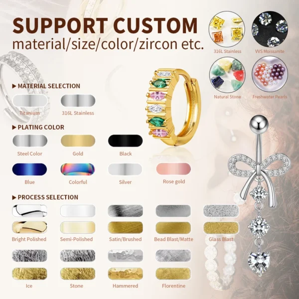Bulk Zircon Snowflake Stainless Steel Double-Headed Removable Helix Ear Cartilage Piercing Jewelry