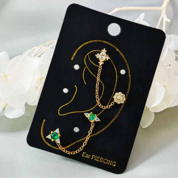 Garden Series 316 Stainless Steel Pvd Gold Plated Stud Earrings Double Stud Chain Earrings